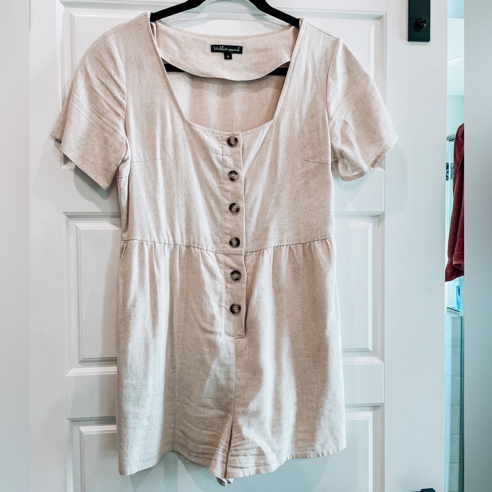 Wishlist Apparel sackcloth button front Romper.